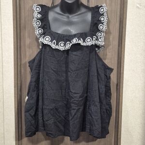 $15 Or 3/$30 Old Navy Black Sleeveless Ruffled Embroidered Clip Dot Swing 4X